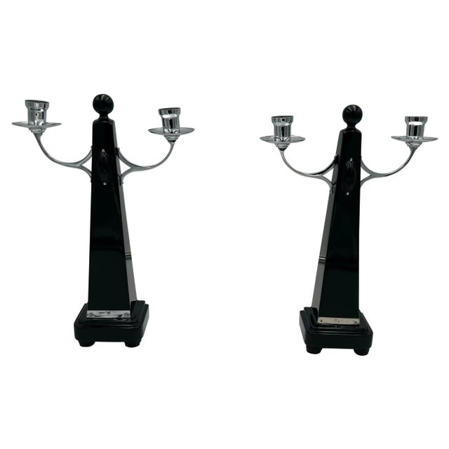 Art Deco Candlesticks in Black Lacquer, Oak & Nickel, Netherlands, 1930s, Set of 2 For Sale - Image 11 of 11