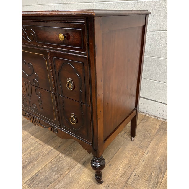 Brown Antique Art Deco Art Nouveau Style Carved Dresser Chest For Sale - Image 8 of 12