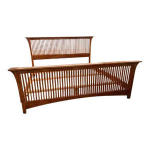 Late 20th Century Stickley Furniture Arts and Crafts Style Mission Solid Tiger Oak King Bed Frame.