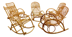 Mid-Century Modern Rattan and Bamboo Rocking Chair, 1960s