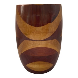 Mid Century Modern Hand Crafted Multi-Wood Vase For Sale