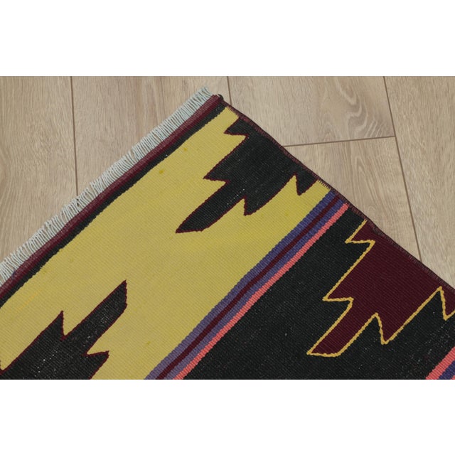 Black 1970s Southwestern Geometric Natural Rainbow Colorful Striped Kilim Rug For Sale - Image 8 of 13