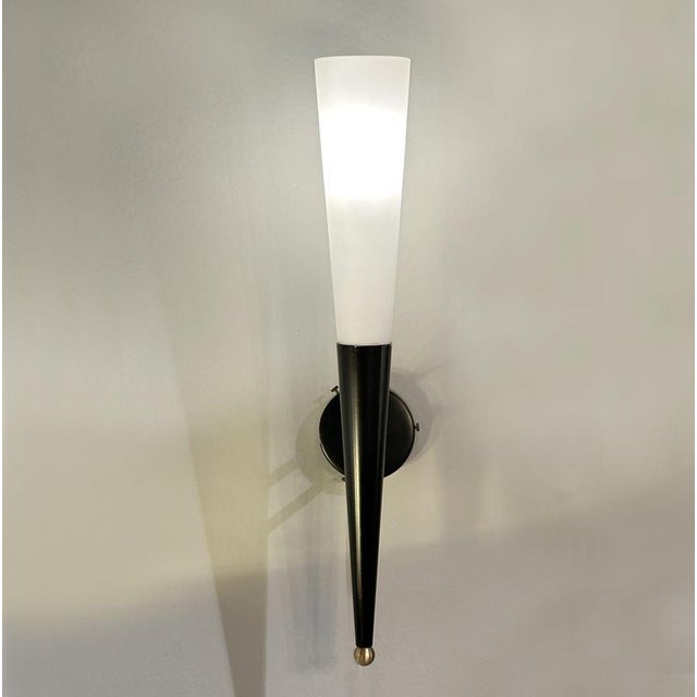 1960s Opaline Glass and Metal Wall Lights, 1960s, Set of 2 For Sale - Image 5 of 10