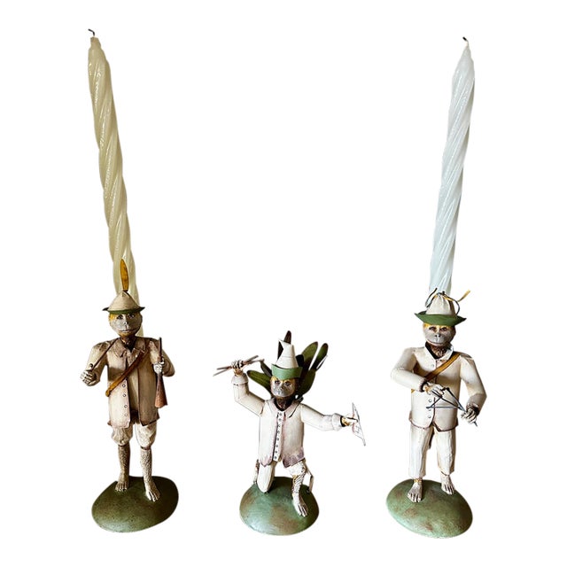 Vintage 1990s Anthropomorphic Monkey Candle Holders - Complete Set of 3 For Sale