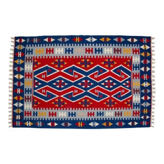 Hand Woven Turkish Rug Colorful Oushak Kilim High Quality Flat Weave Wool Rug - 3′10″ × 5′10″ For Sale