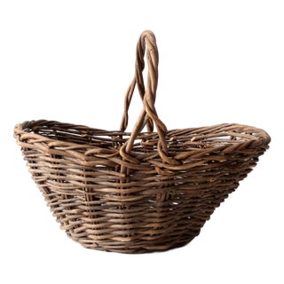 Vintage Wicker Gathering Basket For Sale