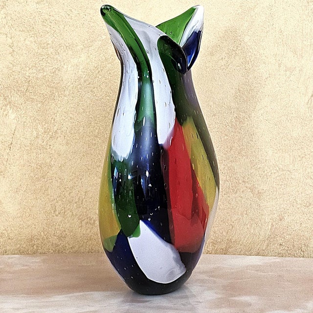 Abstract Murano‑Style Multicolored Hand‑Blown Art Glass Vase, 13" For Sale - Image 3 of 18