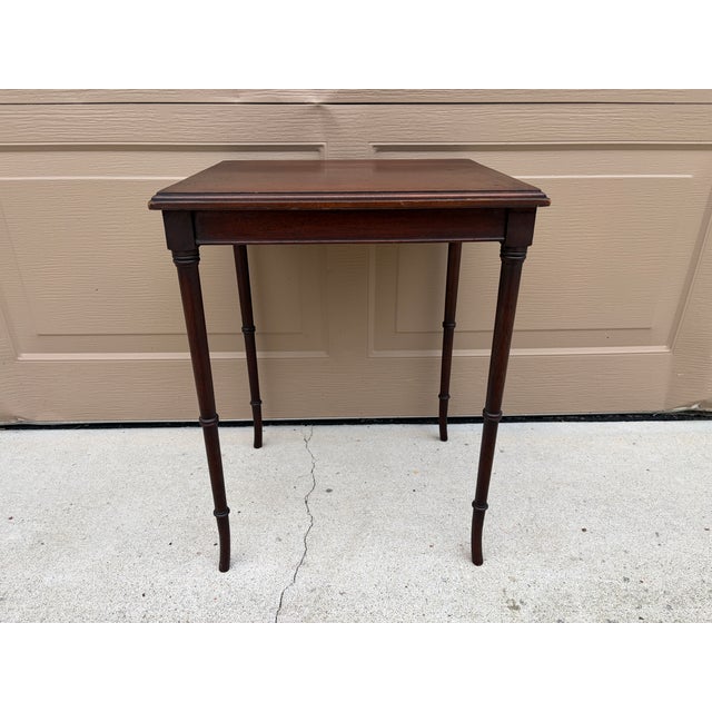 Berkey & Gay Mid-20th Century Regency-Style Mahogany Faux Bamboo Drinks Table For Sale - Image 4 of 12