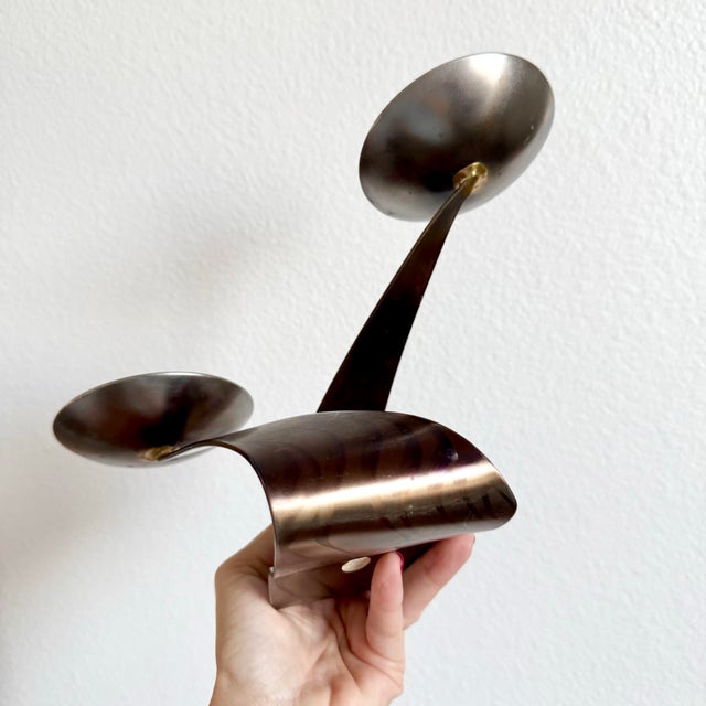 Mid Century Vintage Brutalist Ferart Artisan Candelabra Steel Taper Candle Holder MCM For Sale In Palm Springs - Image 6 of 12