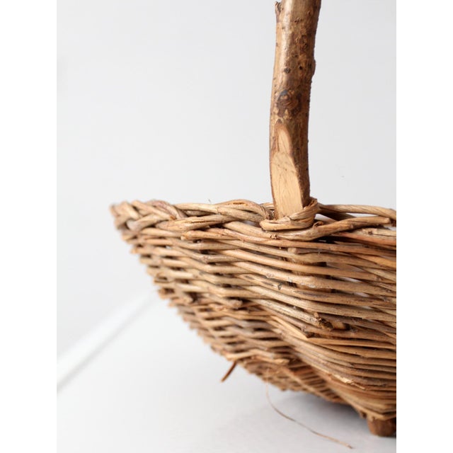 Antique Willow Gathering Basket With Branch Handle For Sale - Image 9 of 14