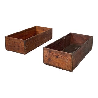Industrial Italian Wooden Rectangular Boxes, 1920s, Set of 2 For Sale