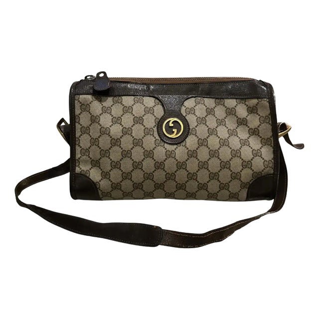 バッグ Gucci Vintage GG Canvas Shoulder Bag 1970s Gucci Canvas and Leather Shoulder Bag With Gold