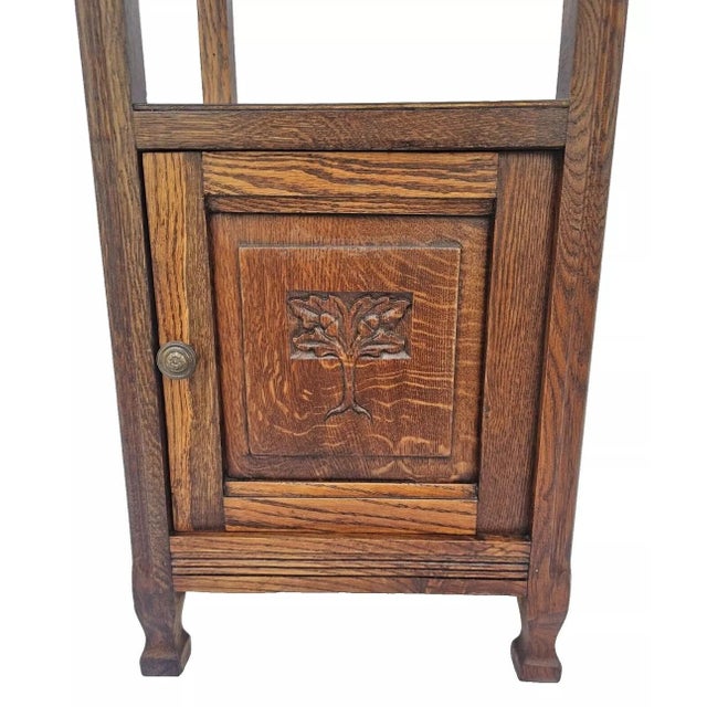 Wood Antique 1920s French Oak Nightstand Carved Oak Tree & Acorn Design White Marble For Sale - Image 7 of 12
