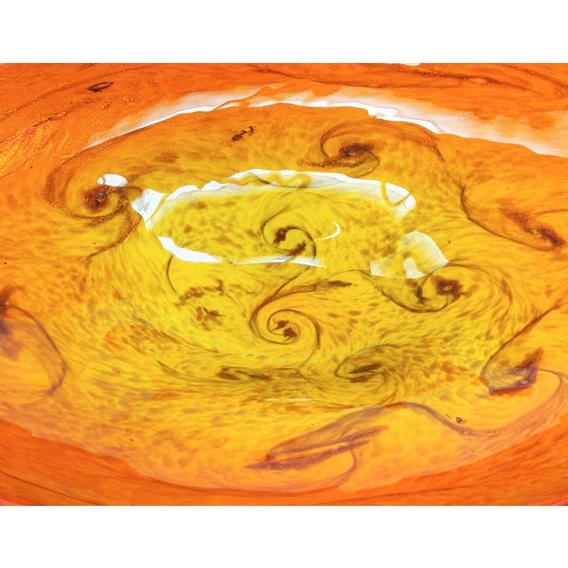 Orange Very Large 1950's Mid-Century Modern Fratelli Toso Oversized Italian Murano Art Glass White, Orange, & Gold Fleck Footed Centerpiece Bowl For Sale - Image 8 of 9