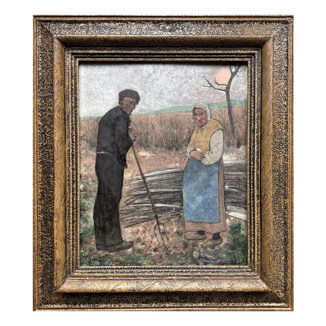 Wilhelm Schmurr, Bauern auf dem Feld, Oil on Cardboard, Düsseldorf Malkasten, Rhenish Secession For Sale