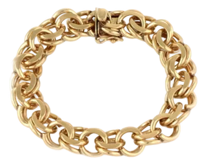 Succo Chasing Double Ring 14k Yellow Gold Link Charm Bracelet