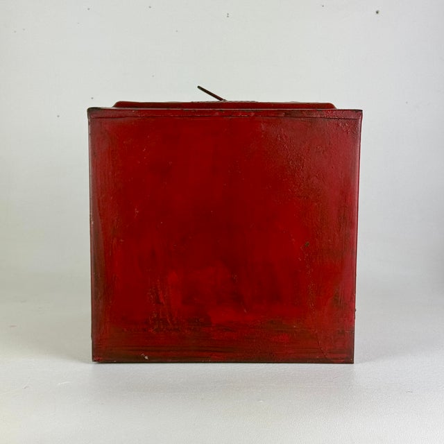 Red Rare Late 19th Century Red Metal Pie/Bread Safe Box With Decoupage Victorian Finish For Sale - Image 8 of 12