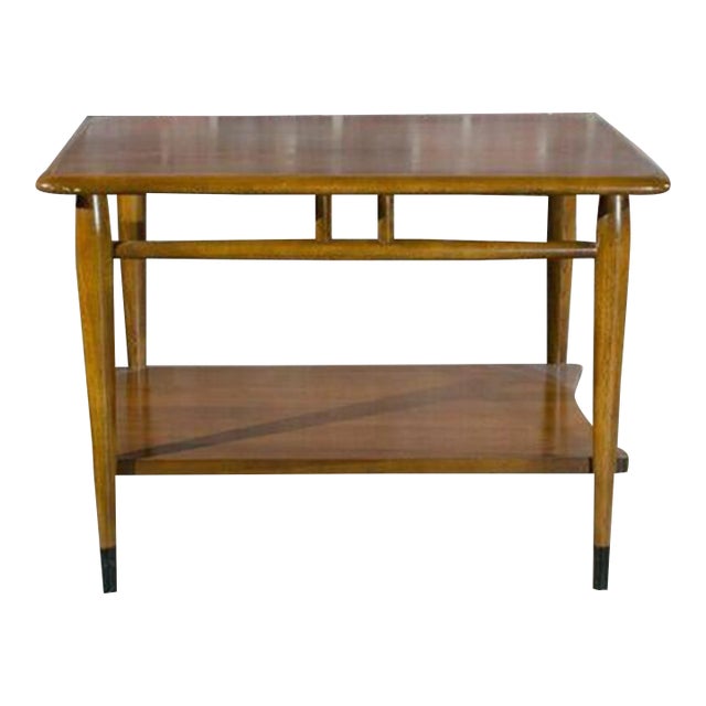 Lane Mid-Century Walnut End Table With Brass Sabots For Sale