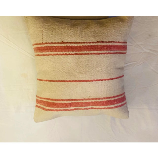 Vintage Turkish Kilim Creamy White With Rose Stripe Cotton Wool Decorative Pillow For Sale - Image 4 of 8