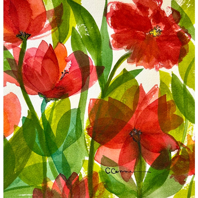 Shabby Chic Original Watercolor Painting “Red Tissue Poppies” For Sale - Image 3 of 8