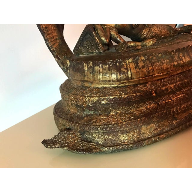 Bronze Rare Antique Buddha under Naga Sculpture from Thailand For Sale - Image 8 of 10