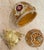 Metal Pierre Lorren Handmade Faberge Egg Style Trinket Fabergé Egg Style Austrian Crystal Diamond Pure Gold Deco Hand Painted 5 Star Egg & Handmade Bracelet For Sale - Image 7 of 9