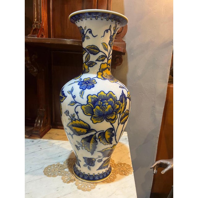 Mid-Century Bavarian Cobalt Blue and Yellow Porcelain Vase, Germany, 1950s For Sale - Image 3 of 8