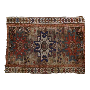 Vintage Distressed Hand Knotted Caucasian Rug 3'8"x 4'3"