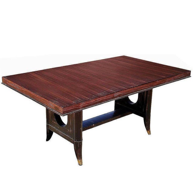 1930s Atelier Leleu Style French Art Deco Macassar Ebony Dining Table w/ Brass Access For Sale In Los Angeles - Image 6 of 12