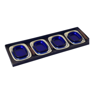 Vintage Lundtofte Denmark Stainless Steel & Cobalt Blue Glass Condiment Set in Original Box 1960s