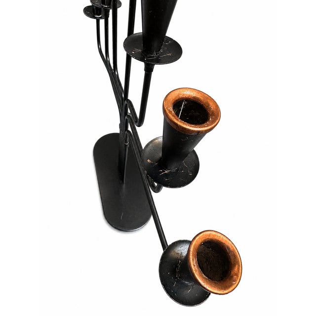Seven-Arm Candelabra in Black Metal and Copper attributed to Gunnar Ander for Ystad-Metall, Sweden, 1960s For Sale - Image 6 of 11