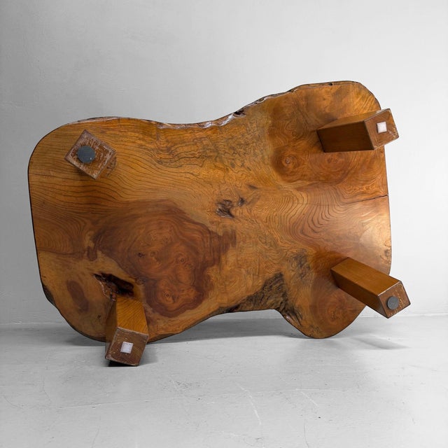 Low Japanese Keyaki Slab Table, 1960s For Sale - Image 12 of 14