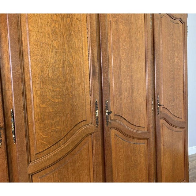 Vintage French Louis XVI Style Carved Oak 4-Door Wardrobe For Sale - Image 11 of 14