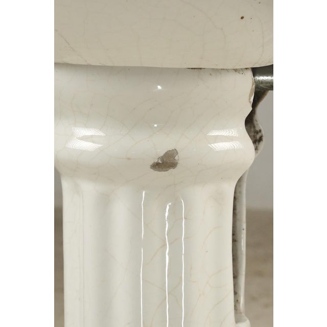 Ceramic Vintage Art Deco 24 In. Fluted White Ceramic Pedestal Sink For Sale - Image 7 of 11