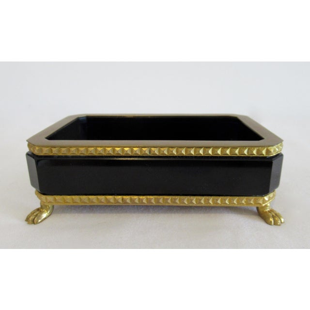 C.1930's Cenedese Italian Hand-Blown Black Murano Ormolu/Keepsake Lidded Box & Accent/Ring Dish With Bronze Gilded Mounts For Sale - Image 14 of 18