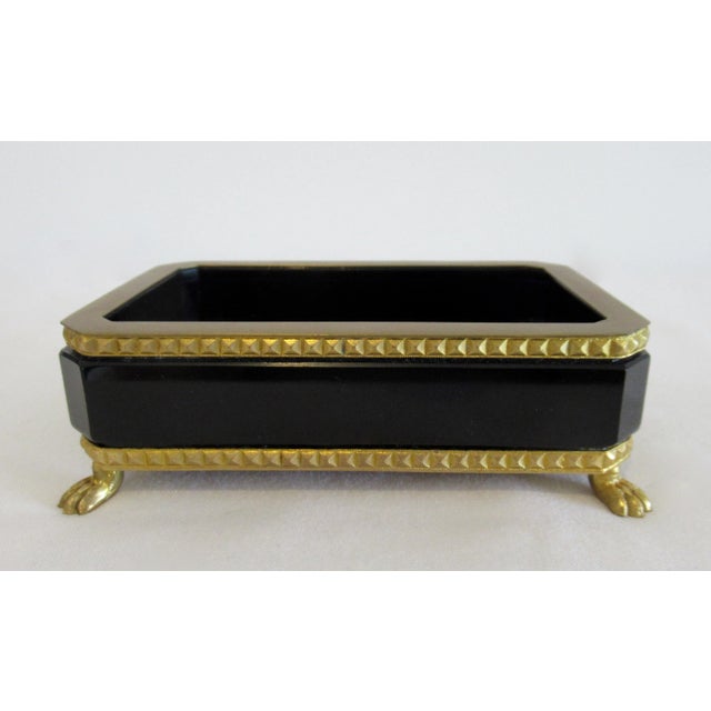 C.1930's Cenedese Murano Italian Hand-Blown Black Keepsake Lidded Box & Accent Dish With Bronze Gilded Mounts For Sale - Image 14 of 18