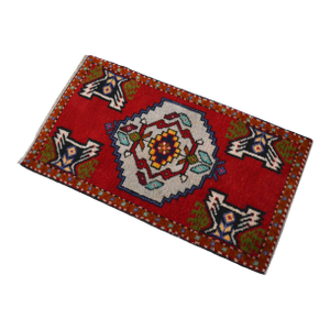 1970 Hand Knotted Mat Small Turkish Rug Entry Decor Door Mat- 1′9″ × 3′