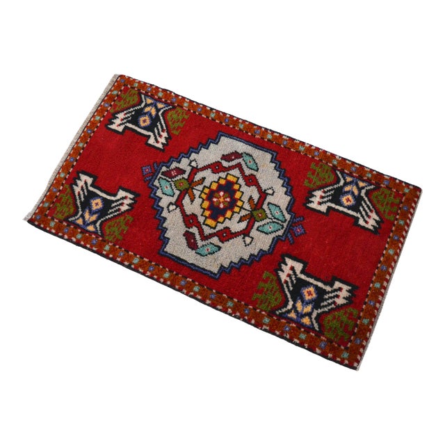 1970 Hand Made Mat Small Turkish Rug - 1′8″ × 3′ For Sale