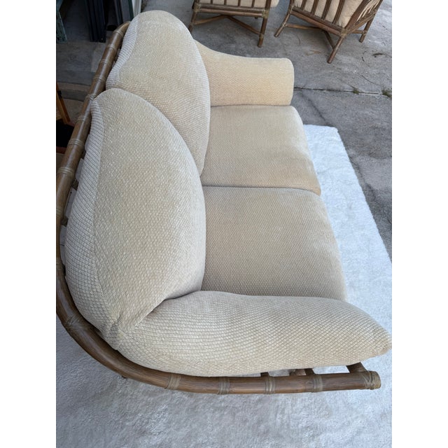 Vintage McGuire San Francisco Rattan & Rawhide Curved Settee For Sale - Image 13 of 17