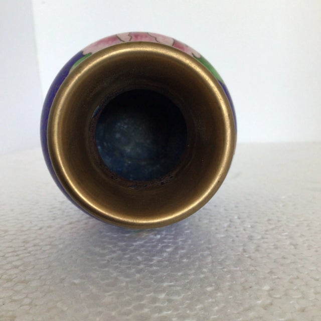 Blue Cloisonné Vases Decorated in Traditional Chinese Wealth Flowers - A Pair For Sale - Image 9 of 13