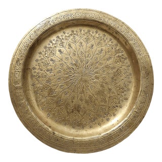 Vintage Moroccan Brass Tray For Sale