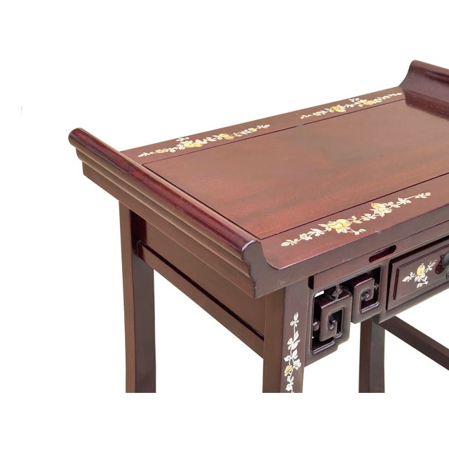 Chinese Rosewood Mother of Pearl Tall Shrine Offering Altar Console Table For Sale - Image 10 of 11