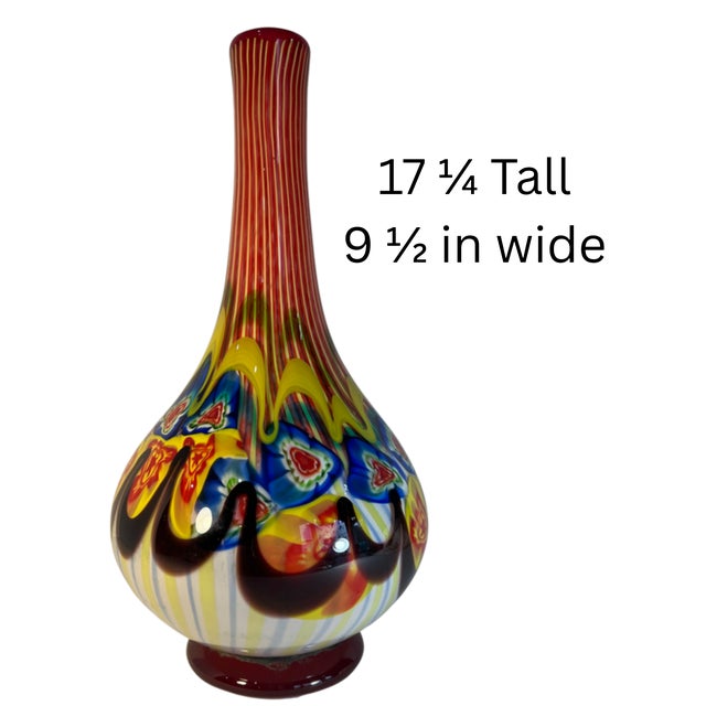 18 Inch Tall Mid-Century Murano Millefiori Polychrome Art Glass Vase For Sale - Image 16 of 18