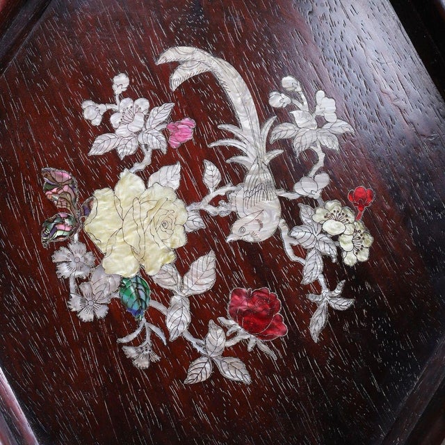 Brown Rosewood Hexagonal Tray Inlaid With Mother-of-Pearl For Sale - Image 8 of 10