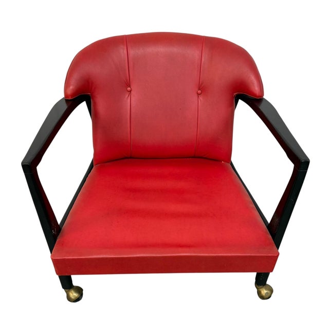 Mid-Century Modern Red Vinyl Arm Chair For Sale In Philadelphia - Image 6 of 7