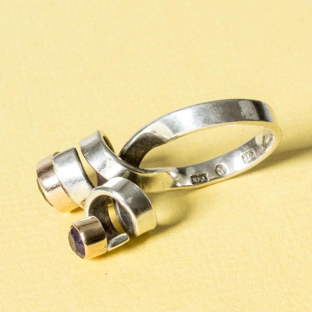 Metal Silver and Amethyst Ring by Cecilia Johansson For Sale - Image 7 of 8