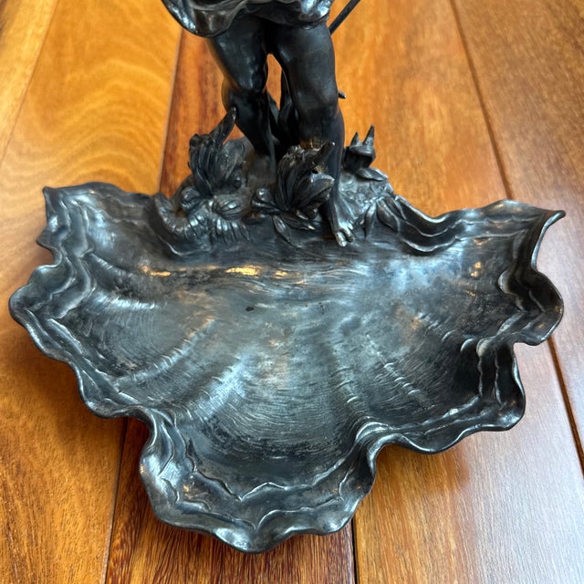 Vintage Metal Boy With Oar Shell Trinket Dish Figurine For Sale - Image 9 of 10