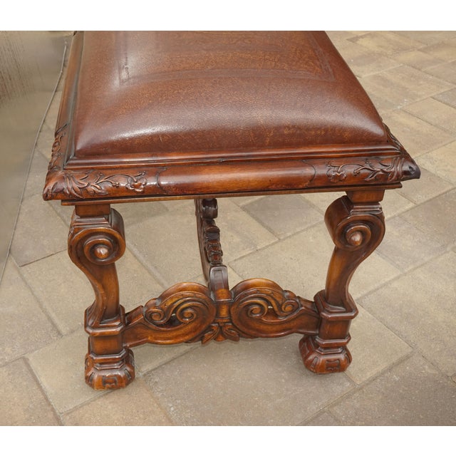 Brown Bench for Theodore Alexander, William's Window Seat, Ornate Base W Leather Cover For Sale - Image 8 of 15