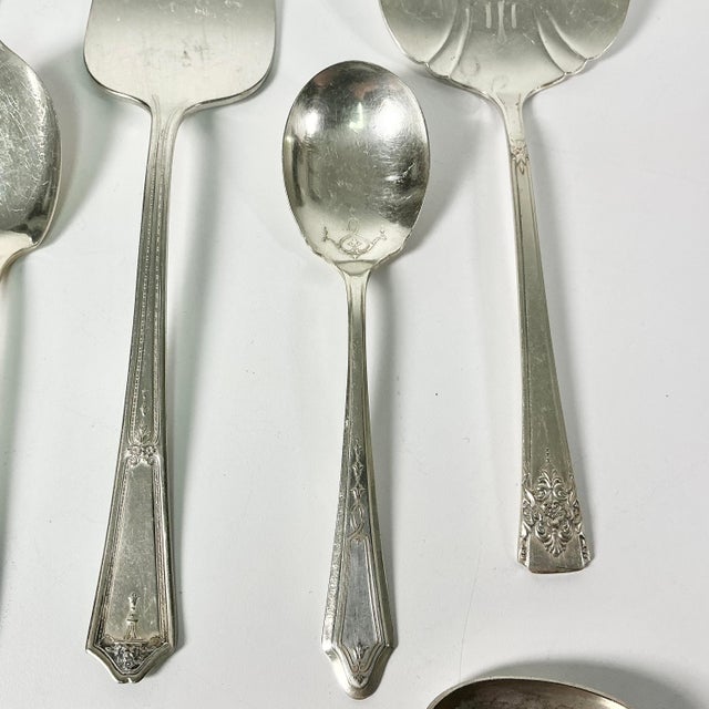 Early 20th Century Art Deco Hollywood Regency Silverplate Serving Utensils - Set of 6. For Sale - Image 6 of 14