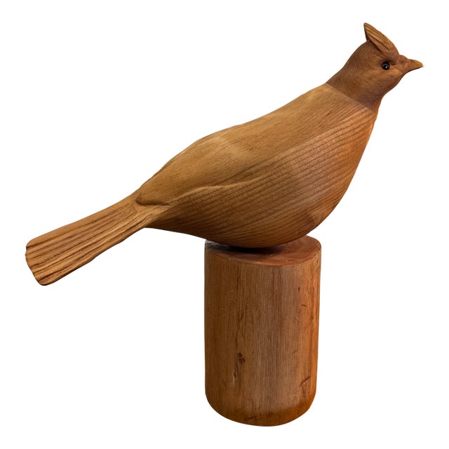 1980s Hand Carved Grouse Wood Sculpture For Sale